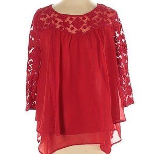 NEW DIRECTIONS Lace 3/4 Sleeve Chiffon Blouse